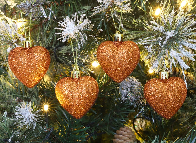 Christmas ConceptsÂ® 8 x 60mm Copper Glitter Heart Shaped Christmas Tree Ornaments - Image 2